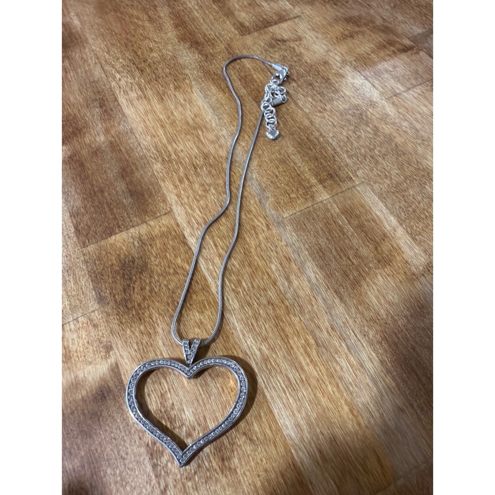 Brighton Heart Pendant Necklace Women Silver Tone Crystal Snake Chain 16-18"
